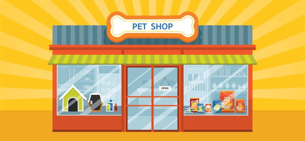 Cartoon of pet store.
