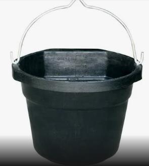 Black rubber bucket which failed in winter.
