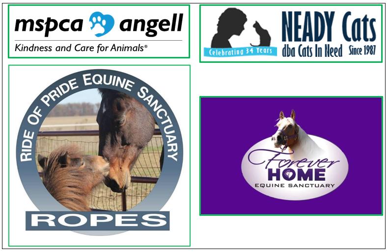 Logos from MSPCA, NeadyCats, ROPES and FHES rescues/sanctuaries